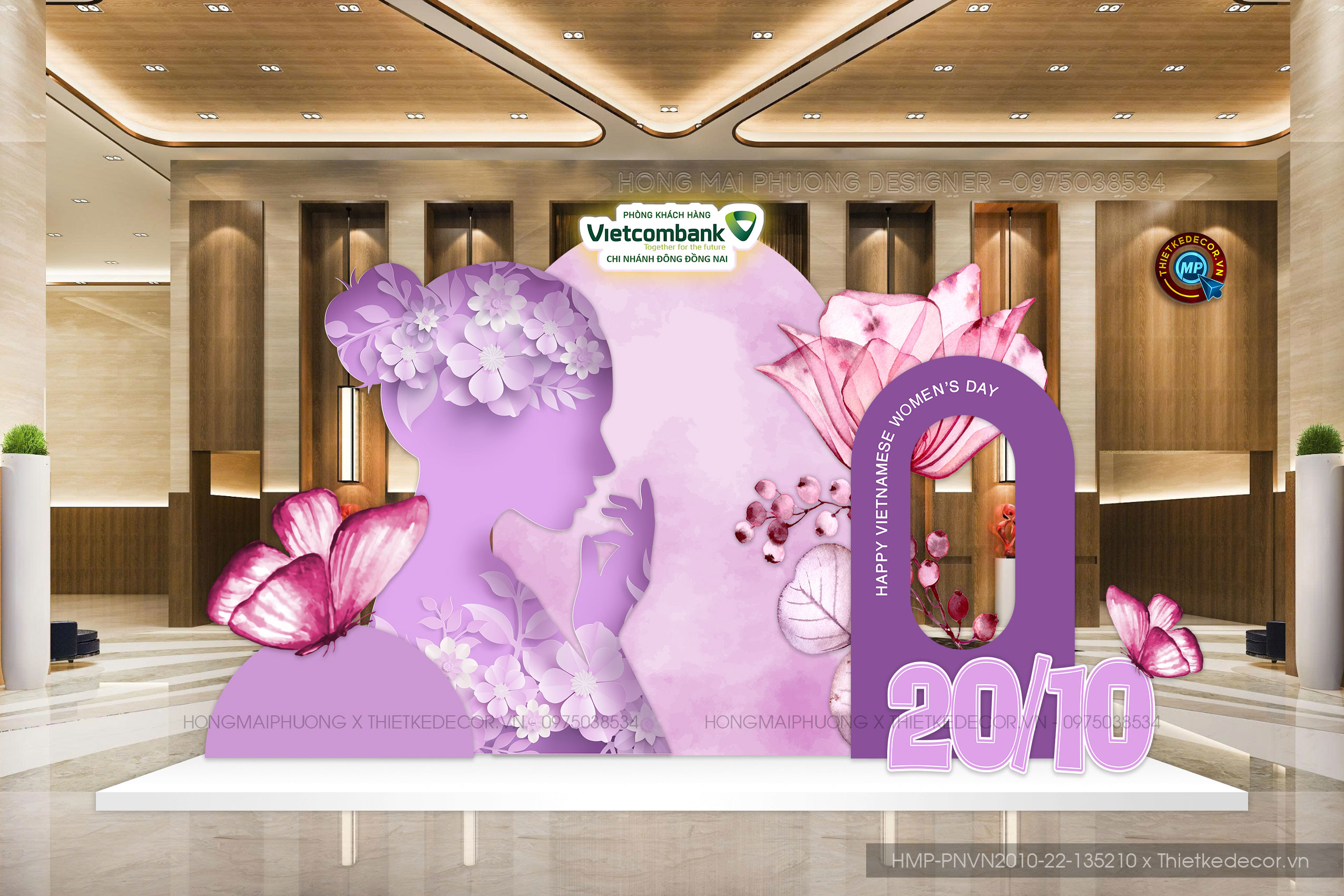 Backdrop check in Ngày Phụ nữ Việt Nam 20-10 tone tím gái hoa